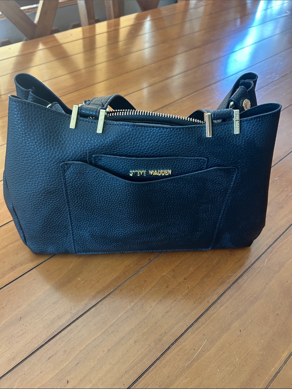 Steve Madden Black Pebbled Faux Leather Shoulder Tote Handbag